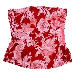 Miaou Libra Corset Top Siren Damask Floral Strapless Red Med Pre-Loved